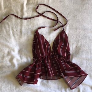 Deep Neck Halter Crop Top